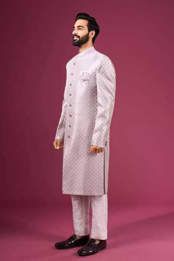 Arihant Rai Sinha_Purple Jacquard, Silk, Dupion Sherwani And Pant Set _Online_at_Aza_Fashions
