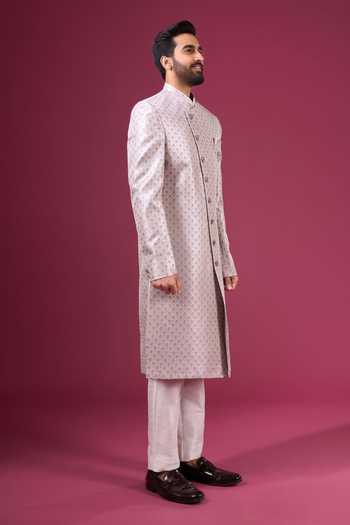 Buy_Arihant Rai Sinha_Purple Jacquard, Silk, Dupion Sherwani And Pant Set _Online_at_Aza_Fashions