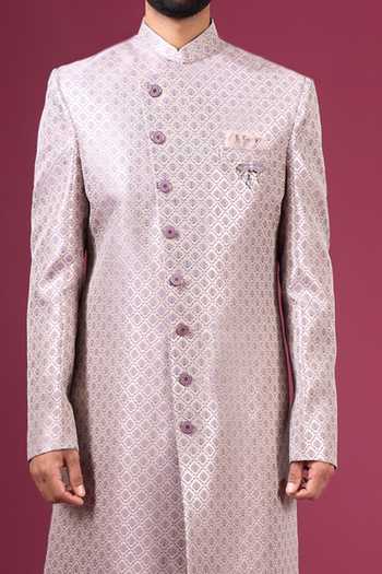Arihant Rai Sinha_Purple Jacquard, Silk, Dupion Sherwani And Pant Set _at_Aza_Fashions