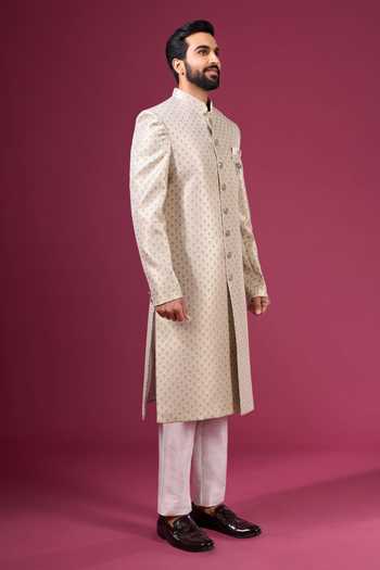 Buy_Arihant Rai Sinha_Pink Jacquard, Silk Sherwani And Pant Set _Online_at_Aza_Fashions
