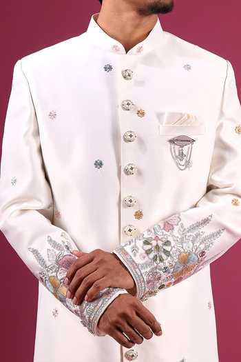 Buy_Arihant Rai Sinha_Cream Silk Embroidery, Zari Sherwani And Pant Set 