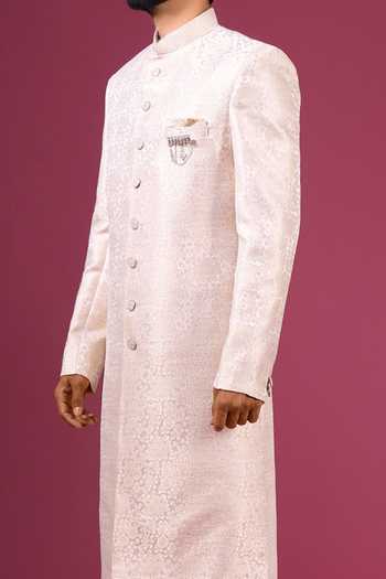 Buy_Arihant Rai Sinha_Beige Jacquard, Dupion, Silk Sherwani And Pant Set 