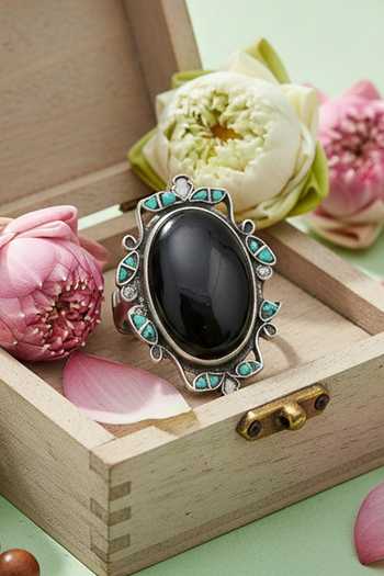 Sangeeta Boochra Oval Black Stone Ring 