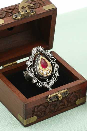 Sangeeta Boochra Handcrafted Kundan Silver Ring 