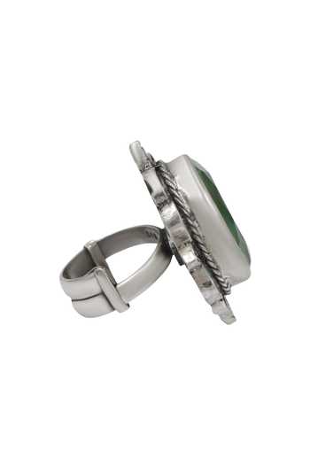 Sangeeta Boochra Oval Faceted Silver Ring 