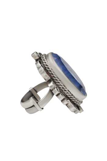 Sangeeta Boochra Handcrafted Blue Stone Silver Ring 