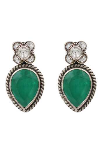 Sangeeta Boochra_Emerald Green Stones Floral Embellished Statement Earrings _Online_at_Aza_Fashions