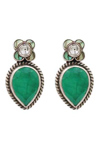 Sangeeta Boochra Green Stones Oxidised Teardrop Earrings Online at Aza Fashions Sangeeta Boochra_Green Stones Oxidised Teardrop Earrings _Online_at_Aza_Fashions