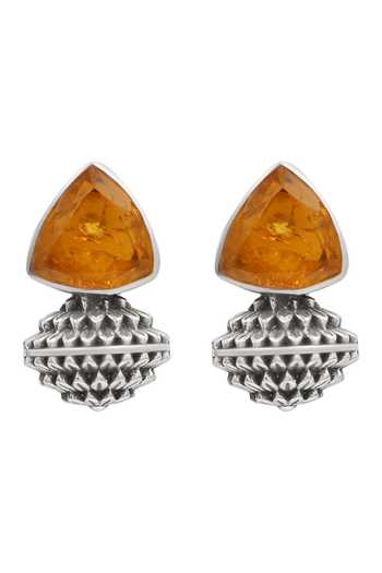 Sangeeta Boochra_Orange Stones Oxidised Silver Statement Earrings _Online_at_Aza_Fashions