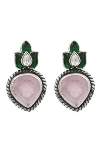 Sangeeta Boochra Pink Stones Heritage Silver Teardrop Earrings Online at Aza Fashions Sangeeta Boochra_Pink Stones Heritage Silver Teardrop Earrings _Online_at_Aza_Fashions