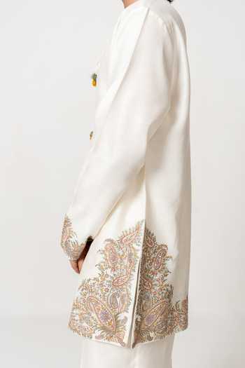 Buy_Wabi Sabi By Anshum-Ritesh_Ivory Chanderi Kashmir Kairi Embroidered Kurta With Pant 