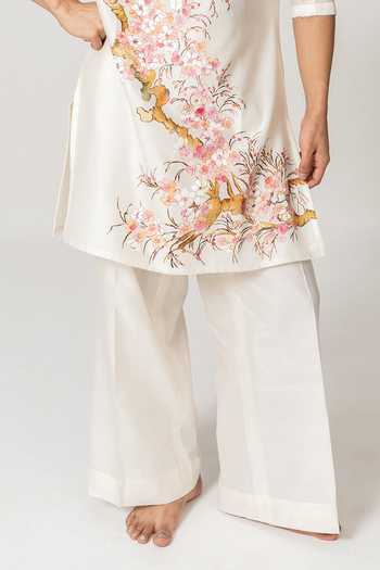 Buy_Wabi Sabi By Anshum-Ritesh_Ivory Chanderi The Blossom Birds Hand Paint Kurta With Pant _Online_at_Aza_Fashions