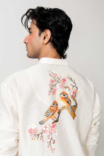 Buy_Wabi Sabi By Anshum-Ritesh_Ivory Chanderi The Blossom Birds Hand Paint Kurta With Pant 