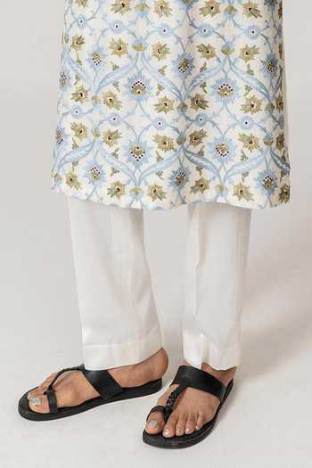 Buy_Wabi Sabi By Anshum-Ritesh_Ivory Cotton, Chanderi Willow Bloom Embroidered Kurta With Pant _Online_at_Aza_Fashions