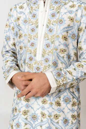 Buy_Wabi Sabi By Anshum-Ritesh_Ivory Cotton, Chanderi Willow Bloom Embroidered Kurta With Pant 
