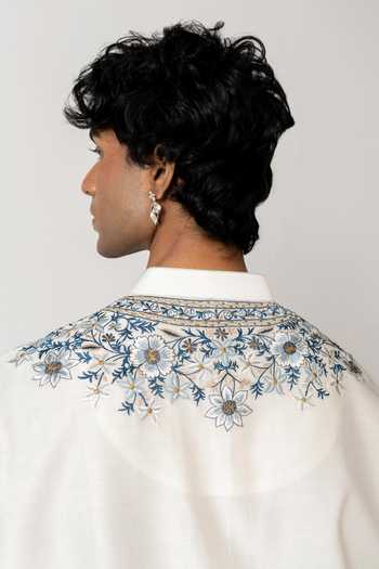 Shop_Wabi Sabi By Anshum-Ritesh_Ivory Cotton, Chanderi Pushp Bel Resham Embroidered Kurta Set _Online_at_Aza_Fashions