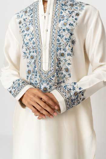 Buy_Wabi Sabi By Anshum-Ritesh_Ivory Cotton, Chanderi Pushp Bel Resham Embroidered Kurta Set 