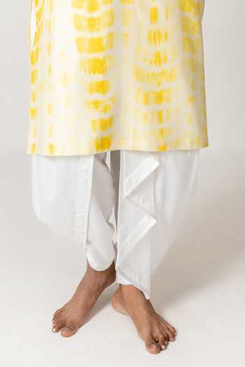 Buy_Wabi Sabi By Anshum-Ritesh_Yellow Cotton, Chanderi Dyed Garland Embroidered Kurta With Dhoti Pant _Online_at_Aza_Fashions