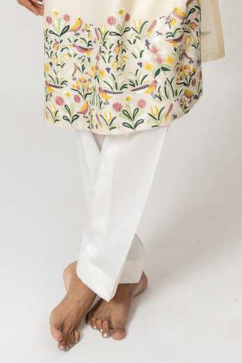 Wabi Sabi By Anshum-Ritesh_Beige Cotton, Chanderi Morning Meadow Embroidered Kurta With Pant _Online_at_Aza_Fashions