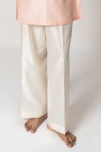 Wabi Sabi By Anshum-Ritesh_Peach Chanderi Scroll Medallion Embroidered Kurta With Pant _Online_at_Aza_Fashions