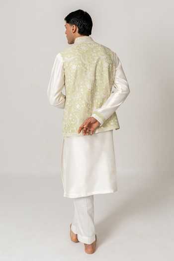 Wabi Sabi By Anshum-Ritesh Mint Bloom Embroidered Bundi Kurta Set 