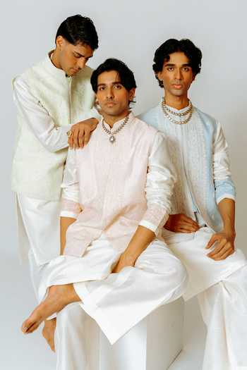 Shop_Wabi Sabi By Anshum-Ritesh_Mint Cotton, Chanderi Embroidery Bloom Bundi Kurta Set _Online_at_Aza_Fashions