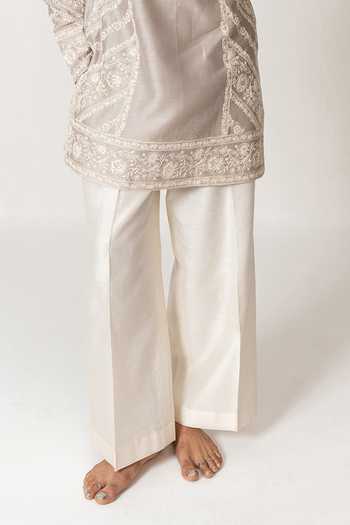 Buy_Wabi Sabi By Anshum-Ritesh_Grey Chanderi Bias Bel Embroidered Kurta Set _Online_at_Aza_Fashions