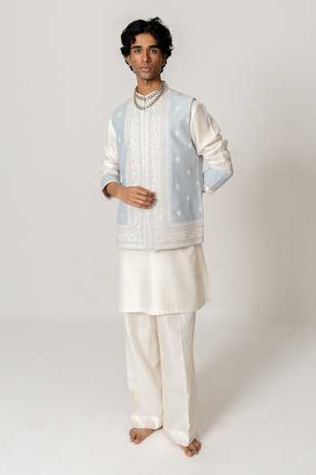 Wabi Sabi By Anshum-Ritesh Mist Paisley Embroidered Bundi Kurta Set 
