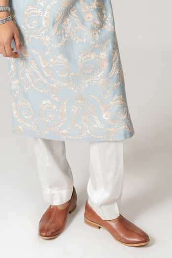 Wabi Sabi By Anshum-Ritesh_Blue Cotton, Chanderi Songbird Garden Embroidered Kurta Set _at_Aza_Fashions