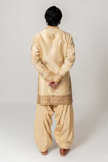 Buy_Wabi Sabi By Anshum-Ritesh_Beige Cotton, Chanderi Navrang Embroidered Kurta Set _Online_at_Aza_Fashions