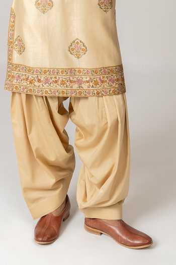 Shop_Wabi Sabi By Anshum-Ritesh_Beige Cotton, Chanderi Navrang Embroidered Kurta Set _Online_at_Aza_Fashions