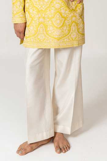 Buy_Wabi Sabi By Anshum-Ritesh_Yellow Chanderi Phool Booti Embroidered Kurta And Pant Set _Online_at_Aza_Fashions