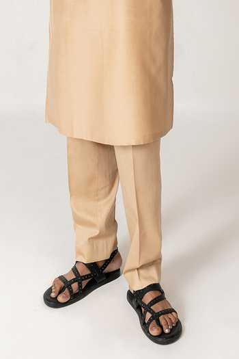 Wabi Sabi By Anshum-Ritesh_Beige Cotton, Chanderi Embroidery Ambi Baag Bundi Kurta Set _Online_at_Aza_Fashions