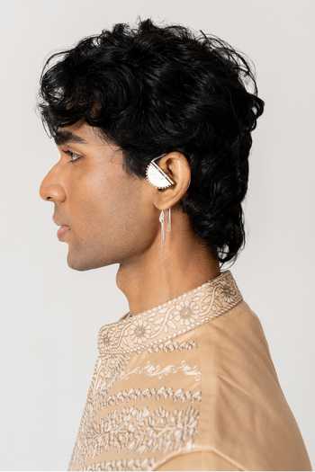 Shop_Wabi Sabi By Anshum-Ritesh_Beige Cotton, Chanderi Embroidery Ambi Baag Bundi Kurta Set _Online_at_Aza_Fashions