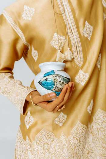 Shop_Wabi Sabi By Anshum-Ritesh_Mustard Chanderi Ornate Base Embroidered Kurta Set _Online_at_Aza_Fashions