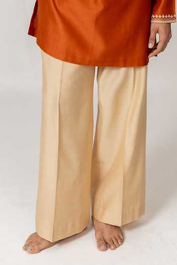 Wabi Sabi By Anshum-Ritesh_Orange Chanderi Floral Yoke Embroidered Kurta Set _Online_at_Aza_Fashions