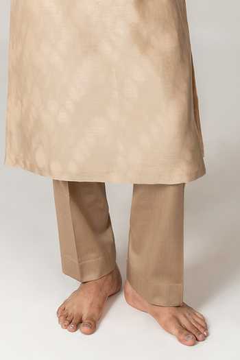 Wabi Sabi By Anshum-Ritesh_Beige Cotton, Chanderi Dyed Orchard Crest Embroidered Kurta With Pant _Online_at_Aza_Fashions
