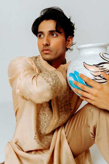 Buy_Wabi Sabi By Anshum-Ritesh_Beige Cotton, Chanderi Dyed Orchard Crest Embroidered Kurta With Pant 