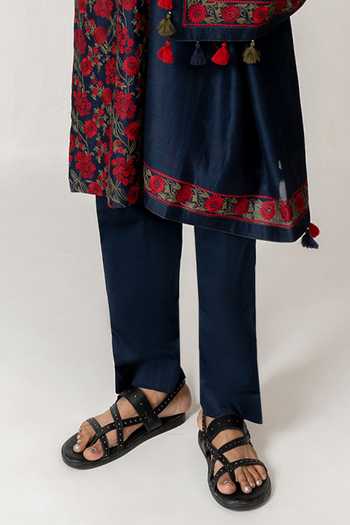Wabi Sabi By Anshum-Ritesh_Blue Cotton, Chanderi Gulab Bagh Embroidered Kurta Set _Online_at_Aza_Fashions