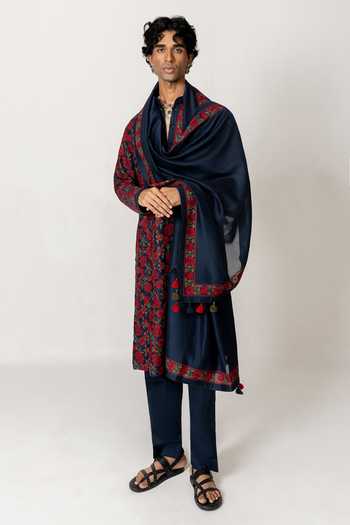 Buy_Wabi Sabi By Anshum-Ritesh_Blue Cotton, Chanderi Gulab Bagh Embroidered Kurta Set _Online_at_Aza_Fashions