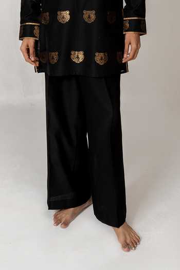 Shop_Wabi Sabi By Anshum-Ritesh_Black Chanderi Bagh Woven Kurta And Pant Set _Online_at_Aza_Fashions