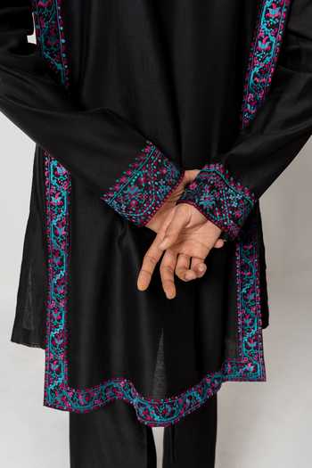 Shop_Wabi Sabi By Anshum-Ritesh_Black Chanderi Noir Garden Embroidered Kurta Set _Online_at_Aza_Fashions