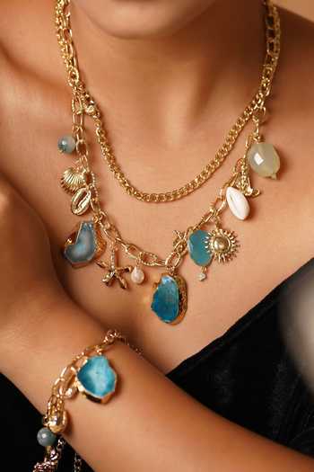 MRJEWELS Azure Sirena Layered Charm Necklace 