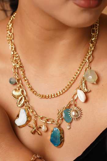 MRJEWELS Azure Sirena Layered Charm Necklace 