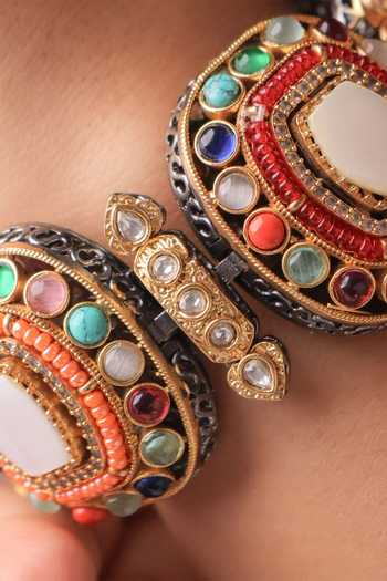 MRJEWELS_Multi Color Navratna Noor Statement Bracelet _Online_at_Aza_Fashions