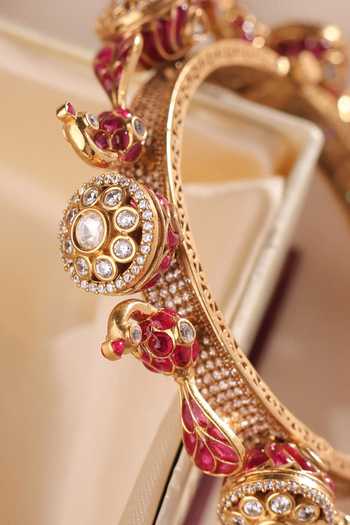 MRJEWELS_White Statement Beaded Peacock Bangle _Online_at_Aza_Fashions