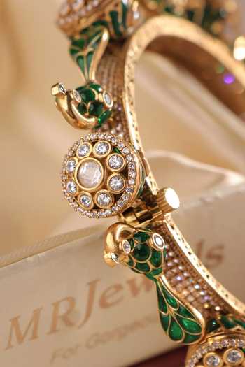 MRJEWELS_Green Statement Beaded Peacock Bangle _Online_at_Aza_Fashions