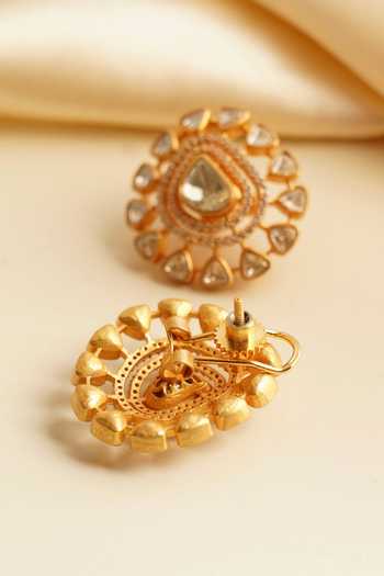 MRJEWELS_White Moissanite Polki Embellished Studs _Online_at_Aza_Fashions