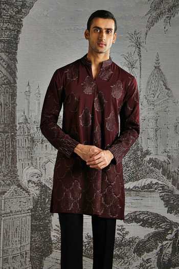Asuka_Maroon Embroidered Kurta And Pant Set _Online_at_Aza_Fashions