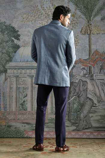 Asuka Embroidered Floral Linen Bandhgala & Trouser Set 